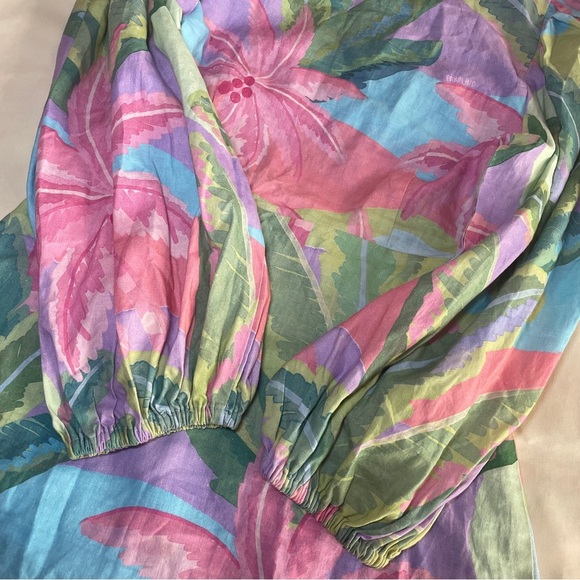 Farm Rio- BEACH VIBE LINEN BLEND CUTOUT DRESS In Blue Size Medium Palm Trees - Picture 9 of 11